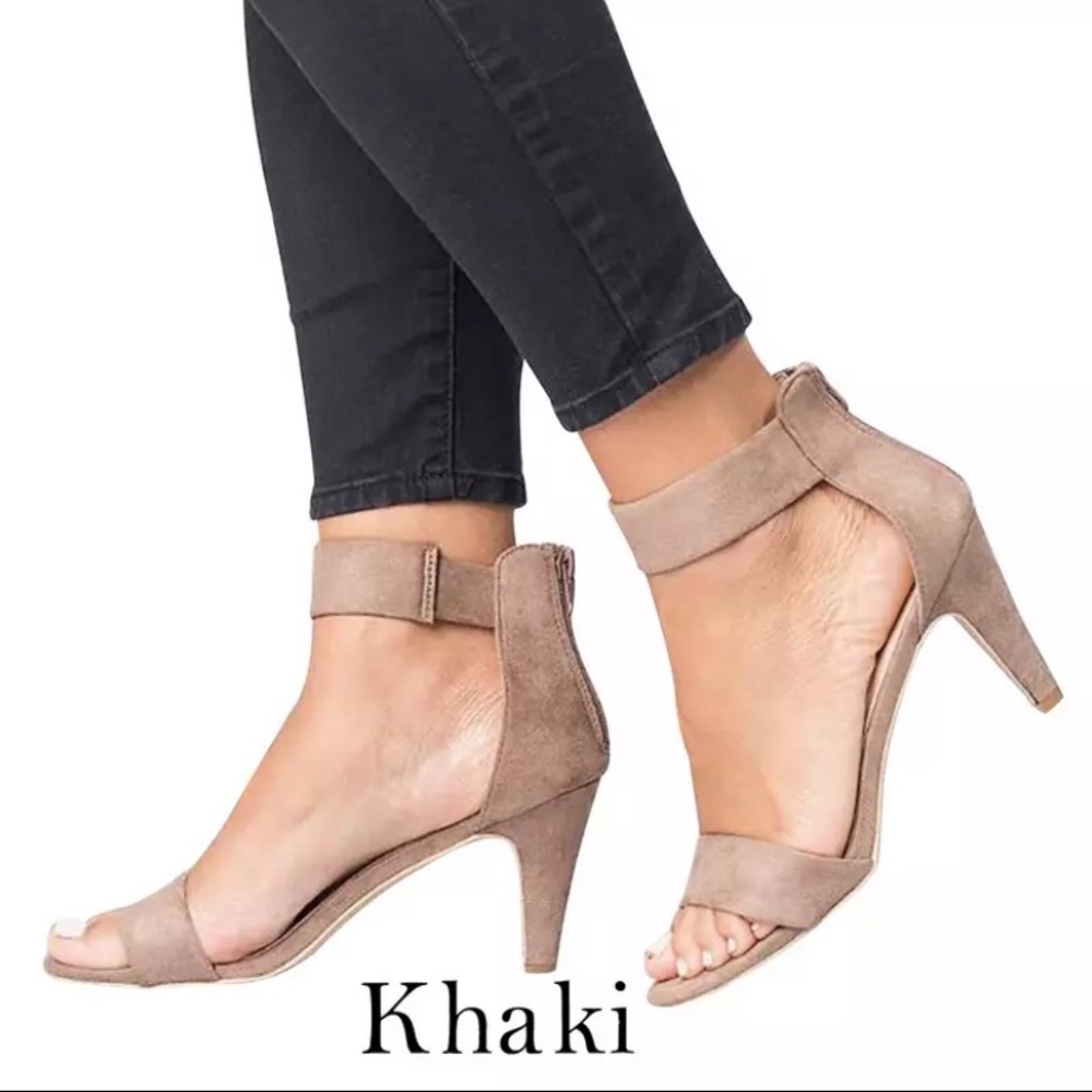 Nude Strappy Sandals with Kitten Heel
